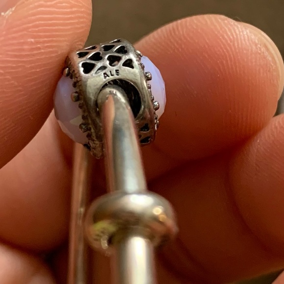 Pandora Open Bangle Charm Bracelet w/ 1 Pandora Charms & 2 Pandora Stoppers EUC - Picture 9 of 16
